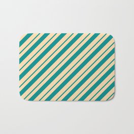 [ Thumbnail: Dark Cyan and Tan Colored Lines/Stripes Pattern Bath Mat ]
