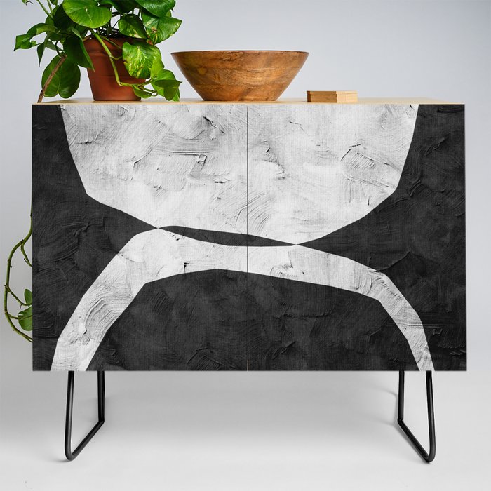 BLACK AND WHITE MINIMALIST ABSTRACT ART - #3 by Seis Art Studio Credenza