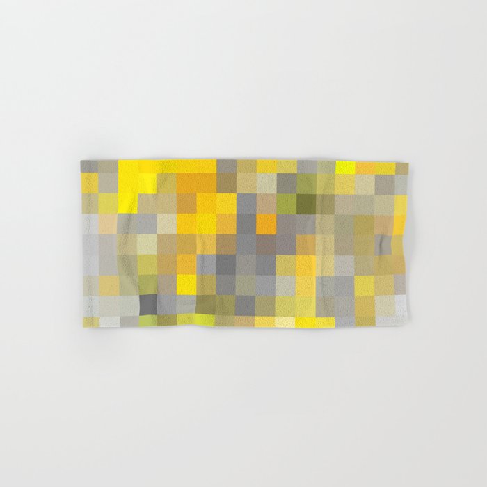 geometric pixel square pattern abstract background in yellow black Hand & Bath Towel