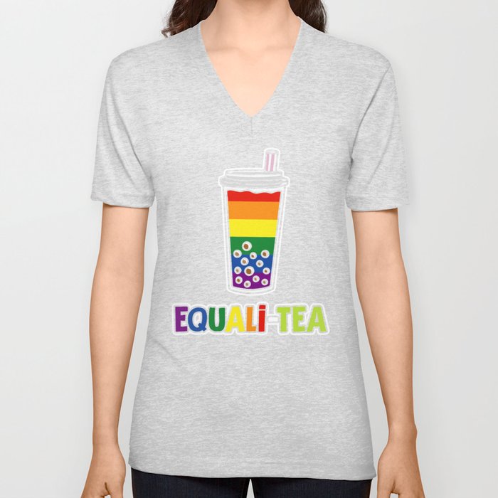 Equali-Tea Boba Bubble Tea LGBT Rainbow Pride V Neck T Shirt