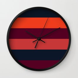 Maroon orange navy stripes Wall Clock