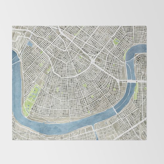 New Orleans City Map Throw Blanket