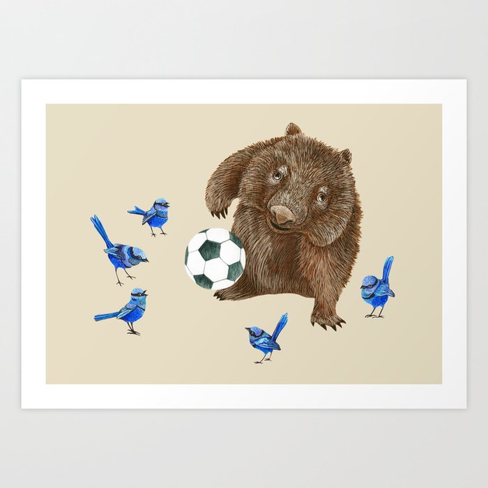 Blue wrens Wombat Football Art Print