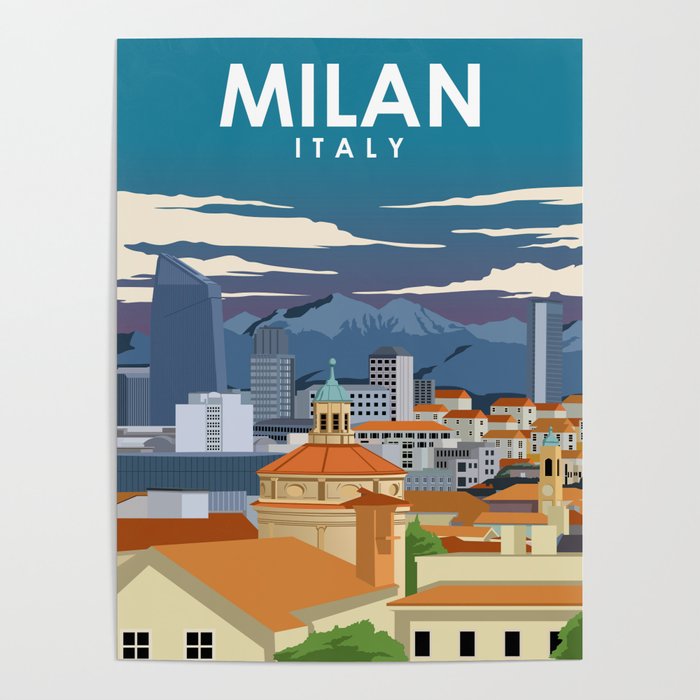 Milan Italy Vintage Minimal Retro Travel Poster Poster by Jorn