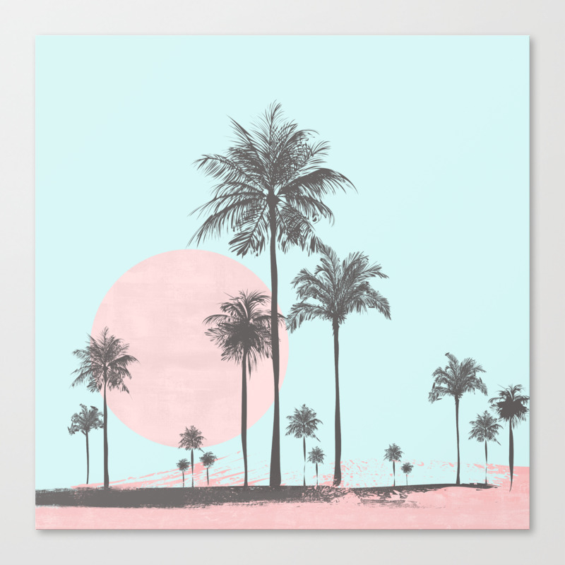 Beachfront Palm Tree Soft Pastel Sunset Graphic Canvas Print By