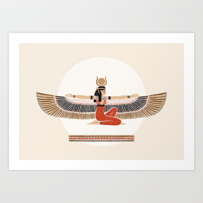 Isis Goddess Ancient Egypt | Fine Art pencil drawing | Terracotta Gold Sepia Beige Aset Wings Art Print