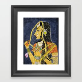 Bani Thani female portrait painting in traditional Rajasthani, the Mona Lisa of India by Nihal Chand Framed Art Print