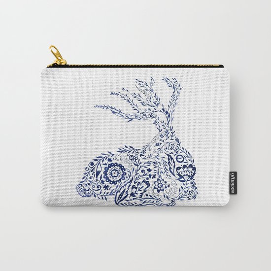 Folk Floral Indigo Deer Carry-All Pouch