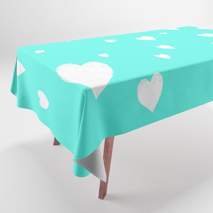 Hand-Drawn Hearts (White & Turquoise Pattern) Tablecloth