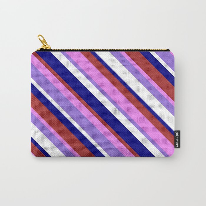Colorful Blue, Brown, Violet, Purple & White Colored Striped Pattern Carry-All Pouch