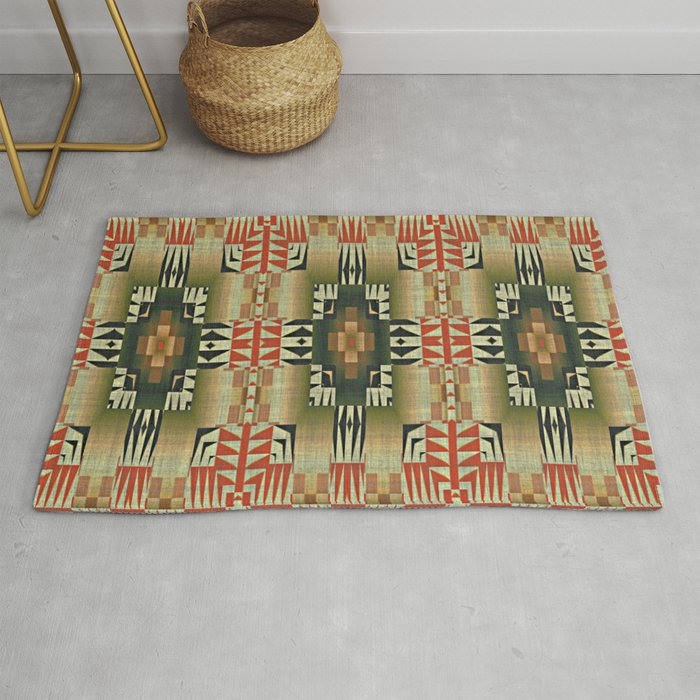 Orange Red Olive Green Native American, Olive Green And Brown Rug