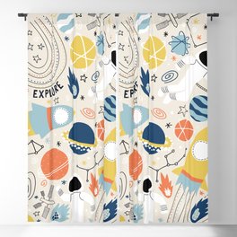 Space Planets Astronaut Pattern Blackout Curtain