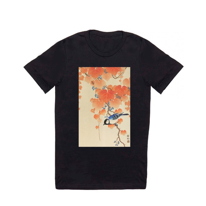 Colorful bird sitting on a tree branch - Japanese vintage woodblock print art  T Shirt