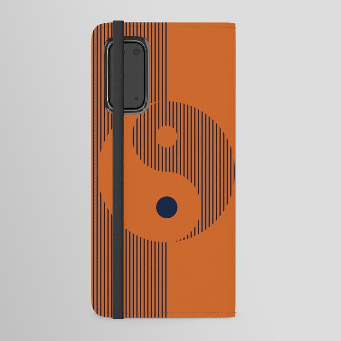 Geometric Lines Ying and Yang X in Navy Blue Orange Android Wallet Case