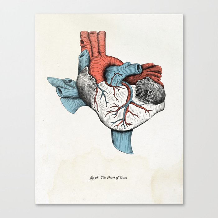 The Heart of Texas (Red, White and Blue) Canvas Print