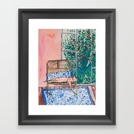 Napping Ginger Cat in Pink Jungle Garden Room Framed Art Print