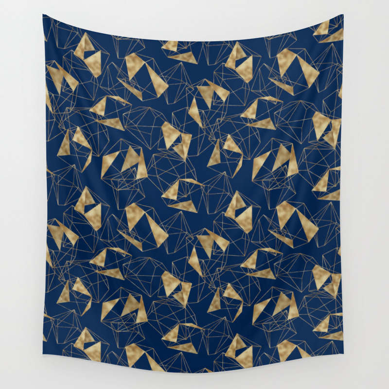 Royal Blue Gold Abstract Geometric Good Vibes Only Typography Wall