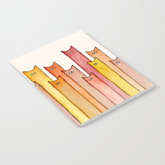 Cats Autumn Colors Pattern Whimsical Cat Orange Red Yellow Animals Notebook