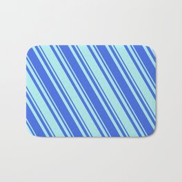 [ Thumbnail: Royal Blue & Turquoise Colored Lined/Striped Pattern Bath Mat ]