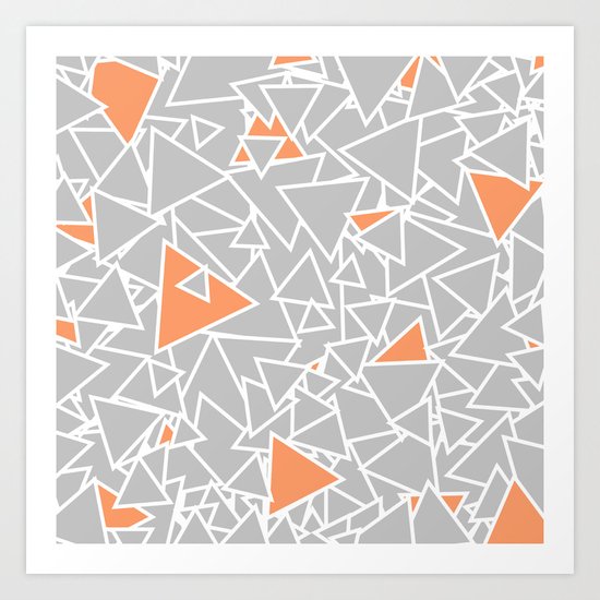 A Bazillion Triangles (Orange Gray) Art Print