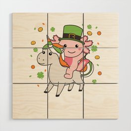 Axolotl With Unicorn St. Patrick's Day Ireland Wood Wall Art