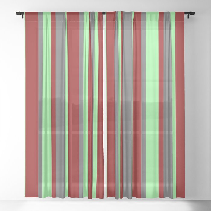 Dark Red, Green, and Dim Gray Colored Lines Pattern Sheer Curtain