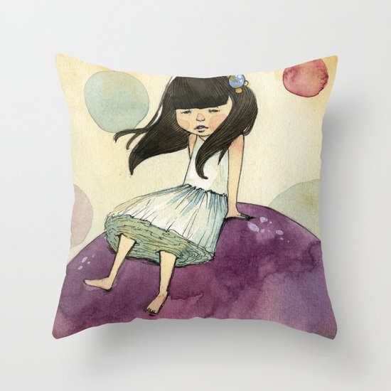 a bubble girl Throw Pillow