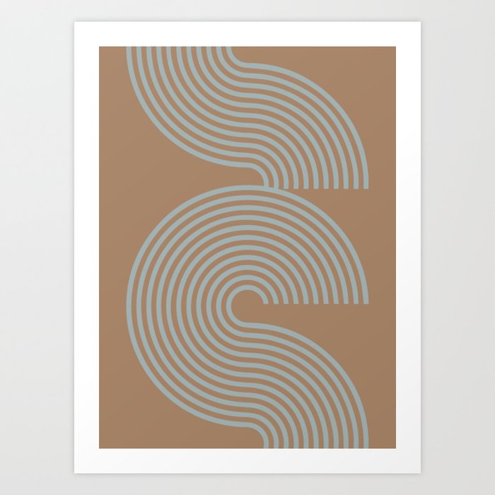 Brown Earthy Tones Lines Curves Retro Pattern Mid Century Modern Art Abstract Minimalist Geometrical Art Print