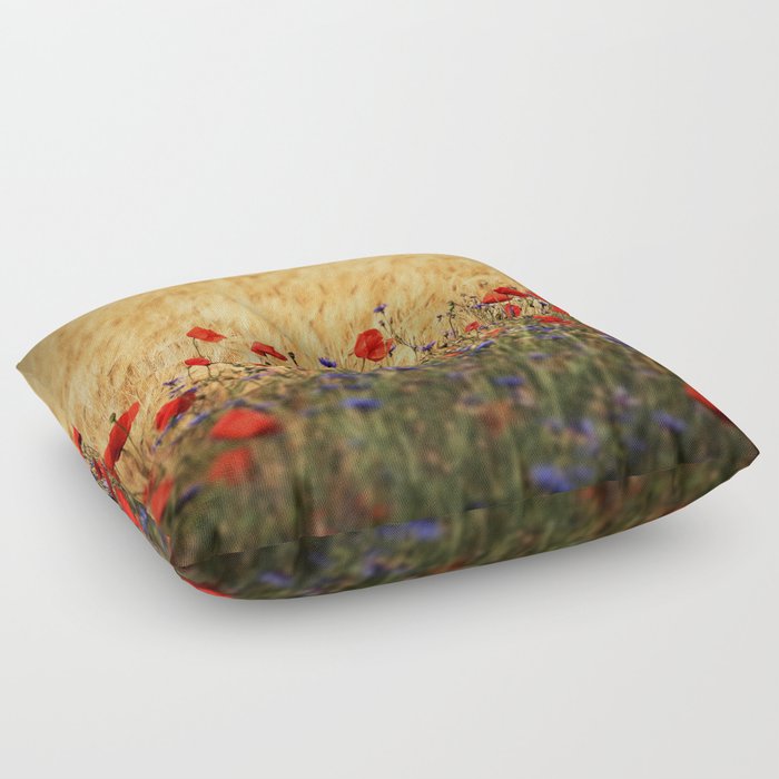 Peaceful Poppies, Cornflowers and Wheat Floor Pillow