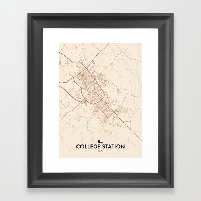 College Station, Texas, United States - Vintage City Map Framed Art Print