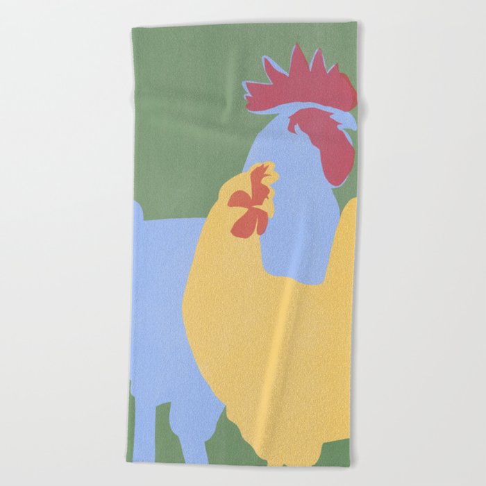 Rooster and hen Beach Towel