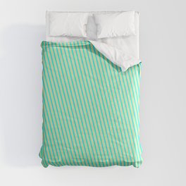 [ Thumbnail: Aqua and Pale Goldenrod Colored Lined/Striped Pattern Comforter ]