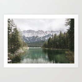 Forest by a Mountain Lake Landscape  Art Print