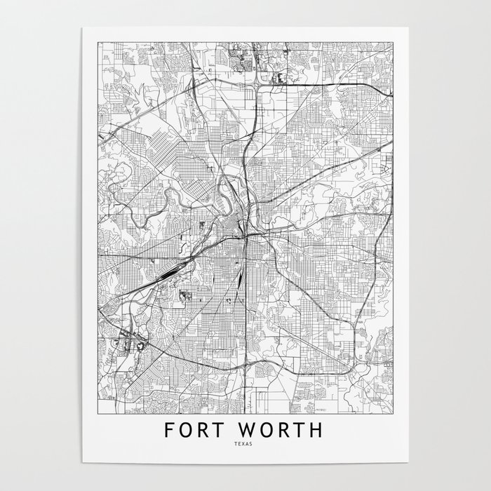 Fort Worth White Map Poster by multipliCITY Society6