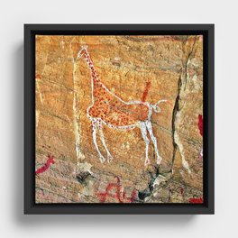 African Cave Art Giraffe Framed Canvas