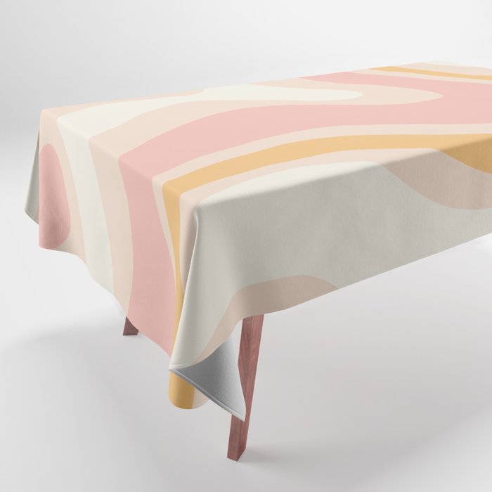 Modern Retro Liquid Swirl Abstract Pattern Square in Pale Blush Pink and Mellow Apricot Tablecloth