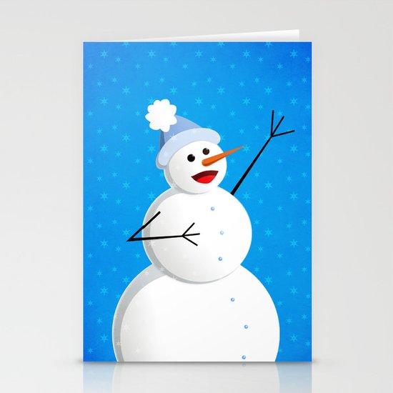 Blue Happy Singing Snowman Stationery Cards