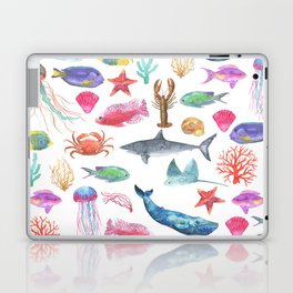 Marine Life, Colorful Ocean Life Fish and Whales in watercolor from Peppermint Creek Laptop Skin