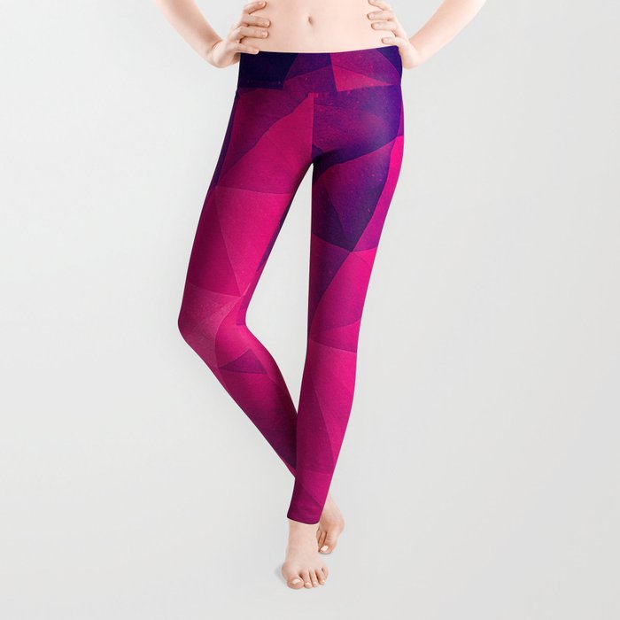 Abstract Polygon Multi Color Cubizm Painting in deep pink/purple  Leggings