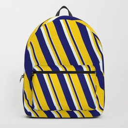 [ Thumbnail: Mint Cream, Midnight Blue & Yellow Colored Lines/Stripes Pattern Backpack ]
