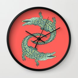 Crocodiles (Deep Coral and Mint Palette) Wall Clock