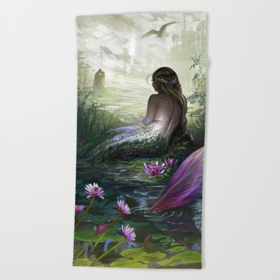 Little mermaid - Lonley siren watching kissing couple Beach Towel
