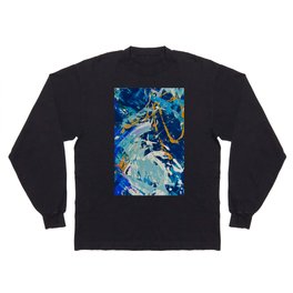 Katie: An expressive abstract piece in blue, orange, and white by Alyssa Hamilton Art - Canvas Texture Visible Long Sleeve T-shirt