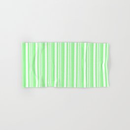 [ Thumbnail: White and Green Colored Lined/Striped Pattern Hand & Bath Towel ]