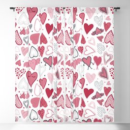 Hand drawn pacific pink and red doodle hearts pattern. Blackout Curtain