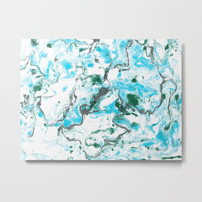 White And Blue Marble Texture Acrylic Liquid Paint Art Metal Print