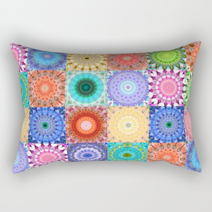 Colorful Patchwork Art - Mandala Medley Rectangular Pillow