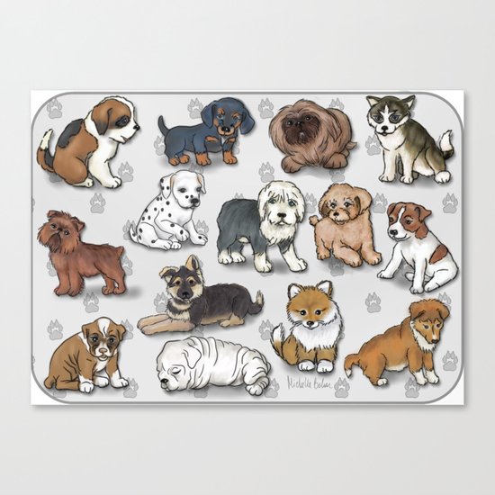 Puppies, more than a dozen. Canvas Print