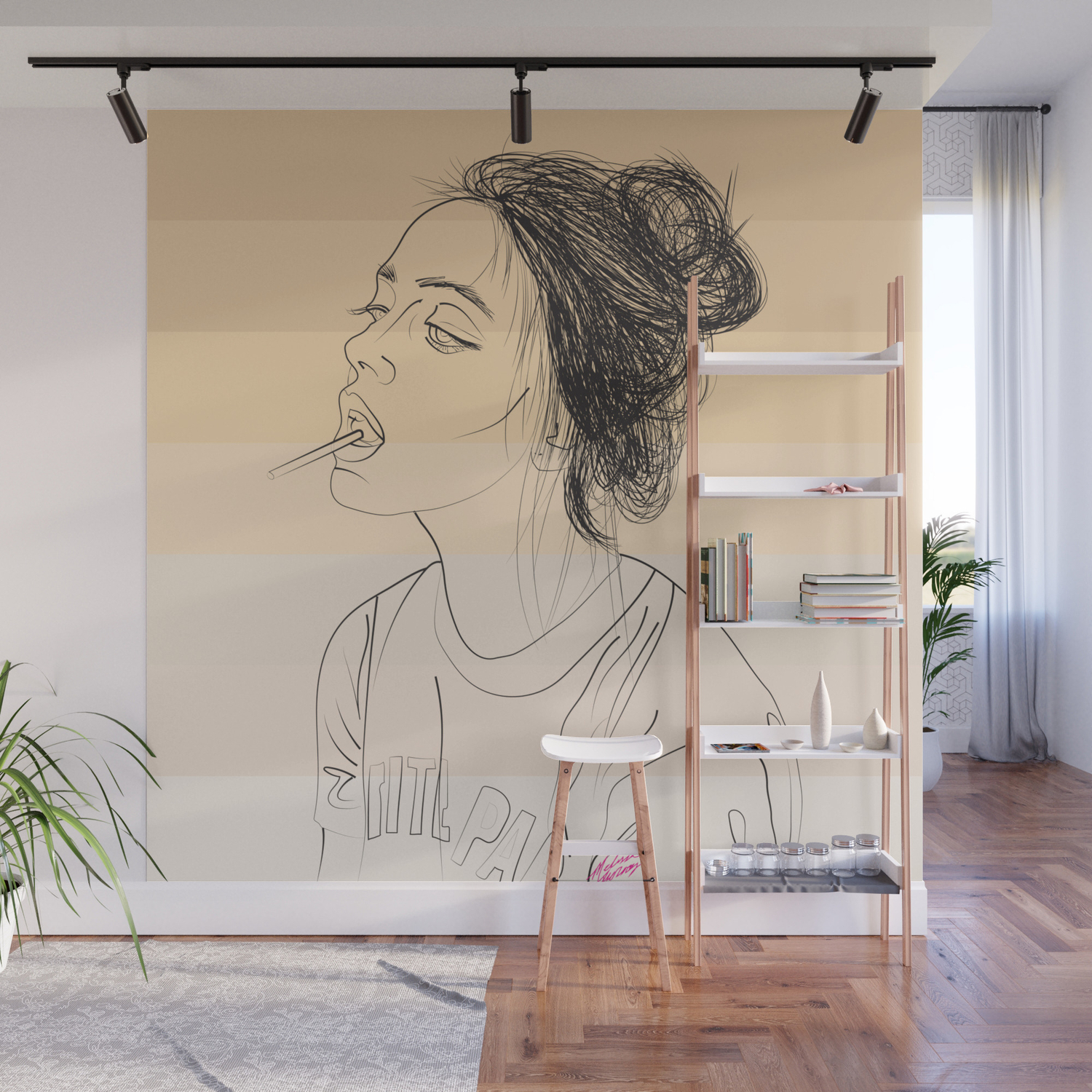 Simple Skintones Drawing Of Woman Sucking Lollipop Wall Mural By