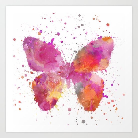 Artsy Butterfly colorful watercolor art Art Print